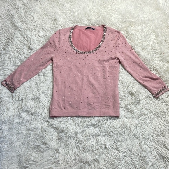 Boden Jeweled Neckline Pearl Studded Sweater - Picture 1 of 12